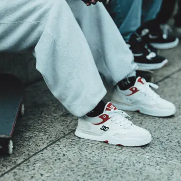 Red and white DC shoes